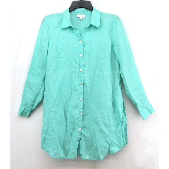 J. Jill Love Linen Shirt Womens Size SP Blue Casual Button Up Linen Blouse Top - Picture 1 of 7